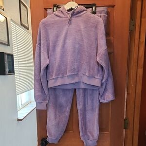 Adore Me Purple Pajama Set Plush Comfort With Crop Hoodie